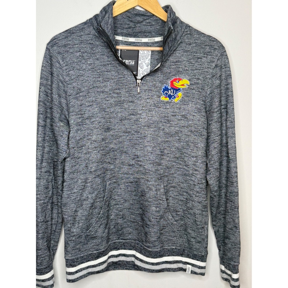 Renu Bruzer Kansas Jayhawks KU 1/4 Zip Pullover Sweatshirt Gray Women Large